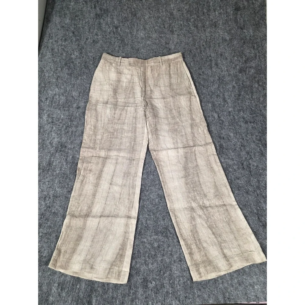 Zara Mens XL Wide Leg Linen Blend Tie Dye Trousers Taupe Grey Relaxed Pants